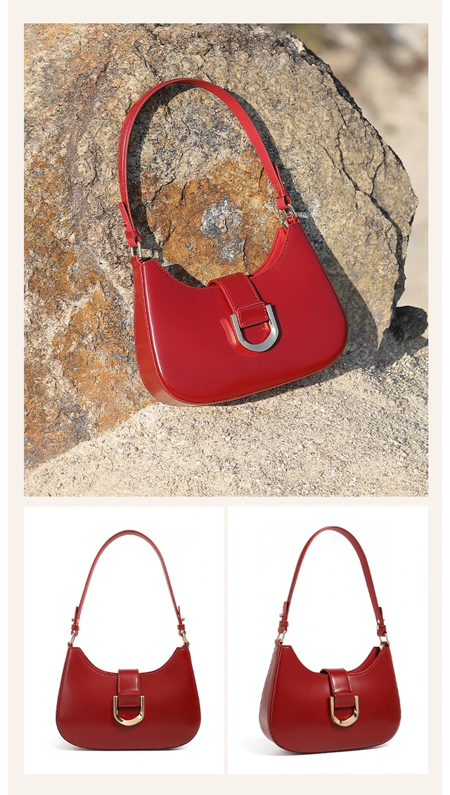 Alt view image 2 of 2 - Women Genuine Leather Shoulder Bag Red