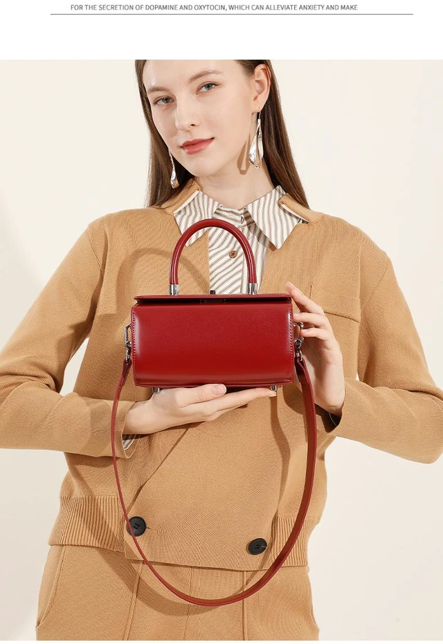 Alt view image 3 of 3 - Genuine Leather Fashion Simple Shoulder Crossbody Women's Bag Red