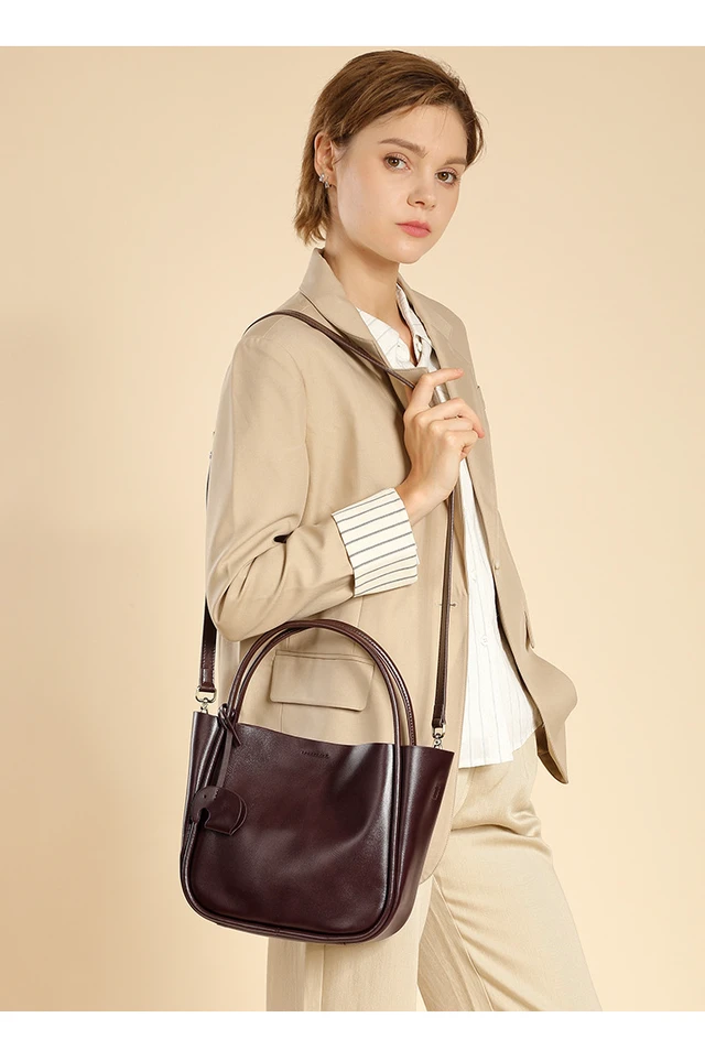 Alt view image 4 of 5 - Women Tote Bag Retro Genuine Leather Crossbody Bag Brown