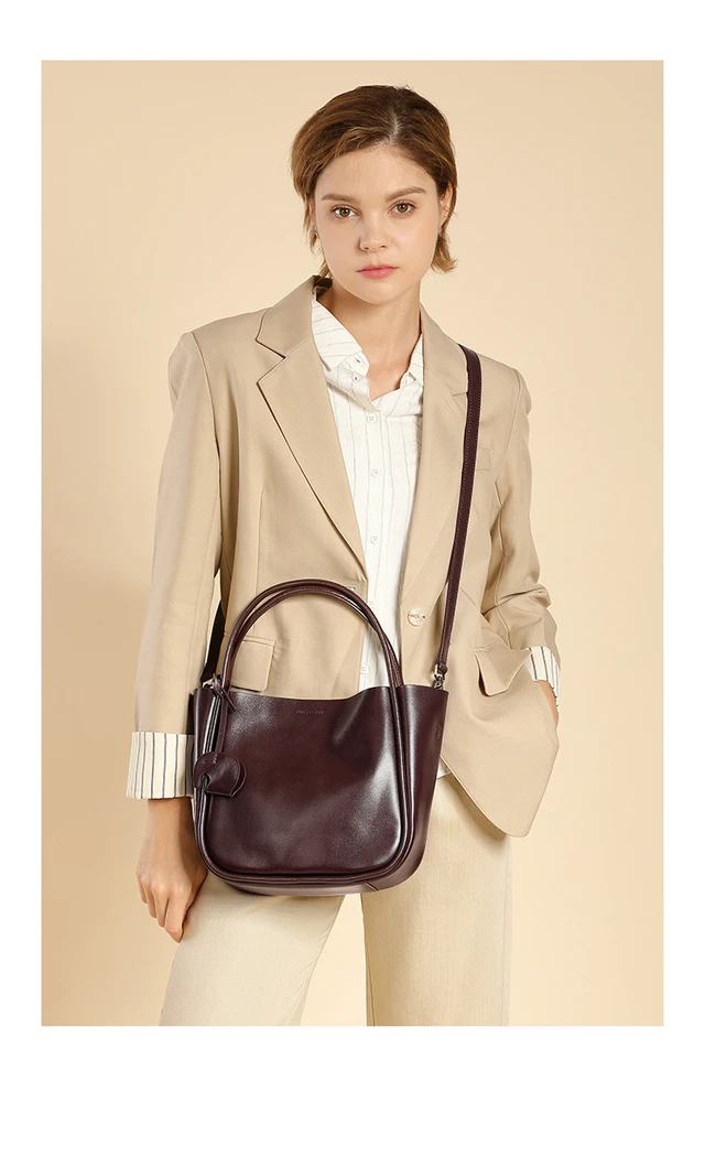 Alt view image 3 of 5 - Women Tote Bag Retro Genuine Leather Crossbody Bag Brown