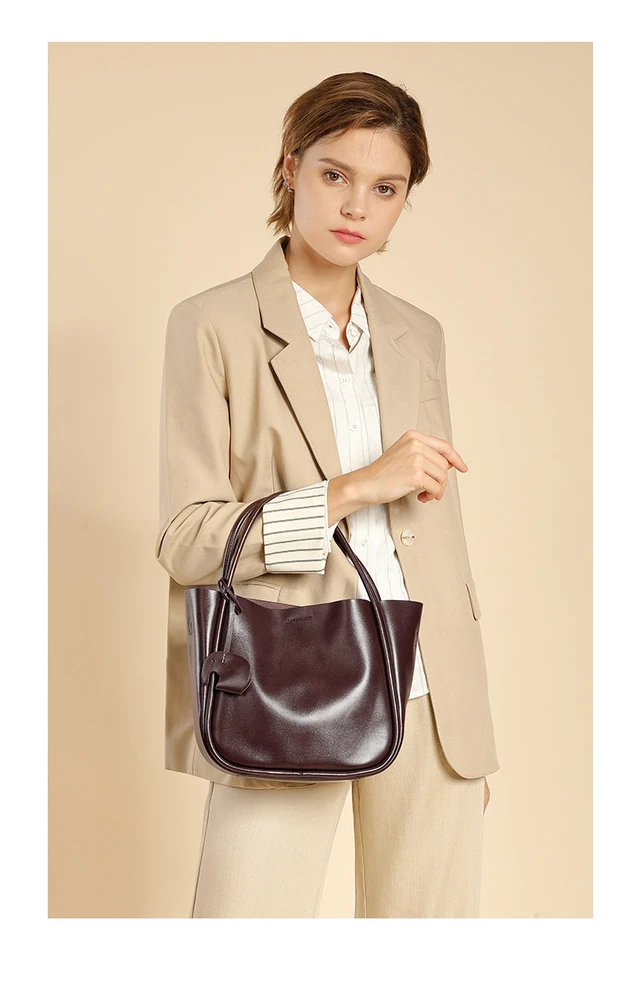 Alt view image 5 of 5 - Women Tote Bag Retro Genuine Leather Crossbody Bag Brown