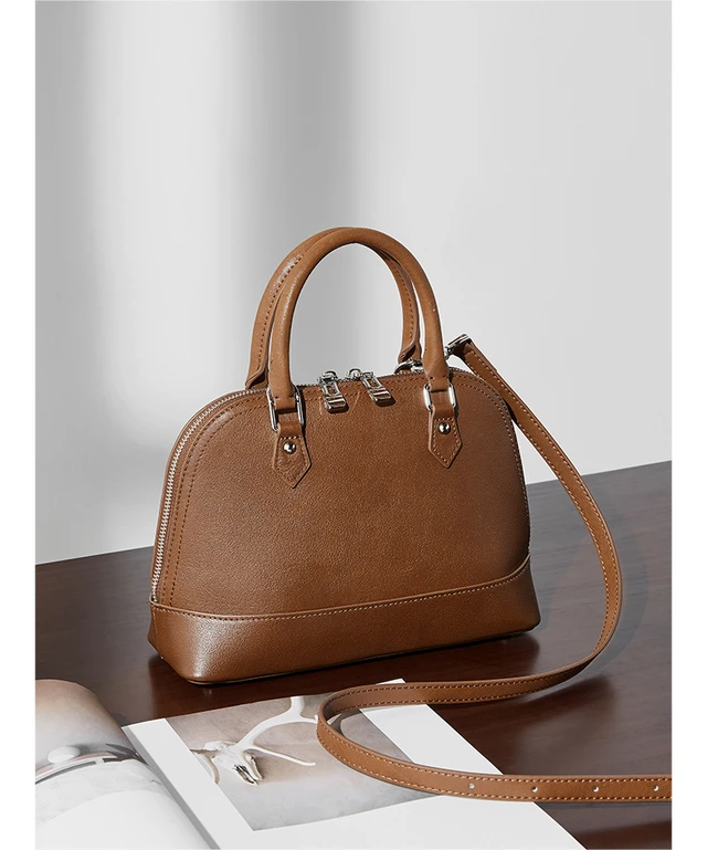 Alt view image 4 of 4 - Genuine Leather Women Large Capacity Top-handle Hobo Bag Brown