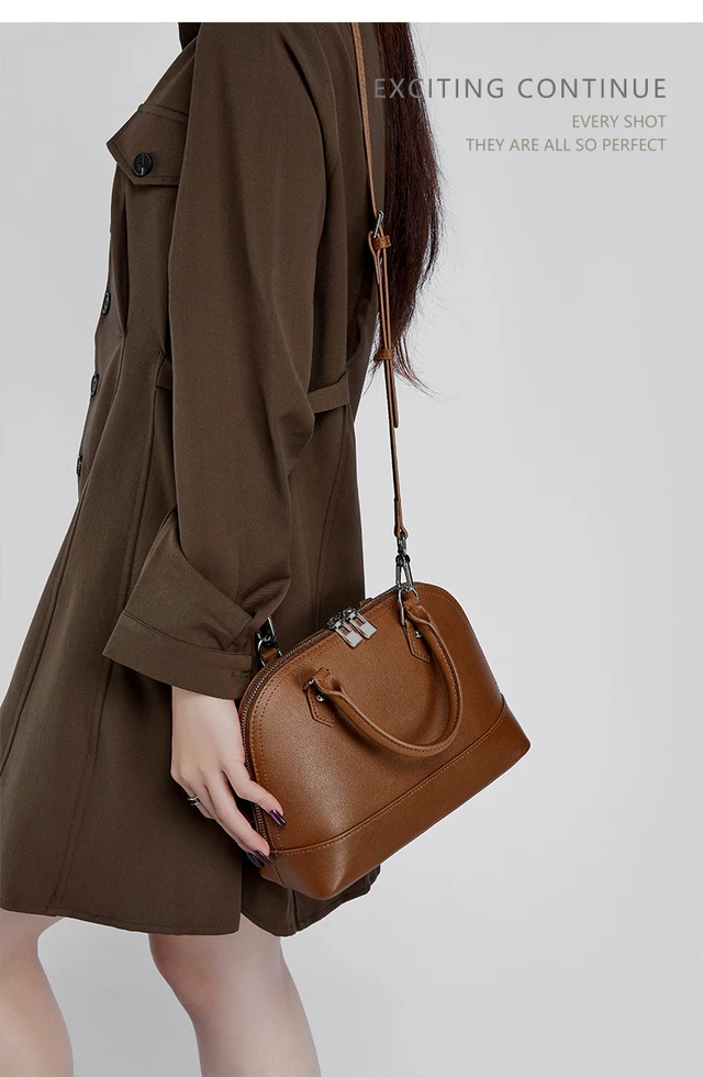 Alt view image 3 of 4 - Genuine Leather Women Large Capacity Top-handle Hobo Bag Brown