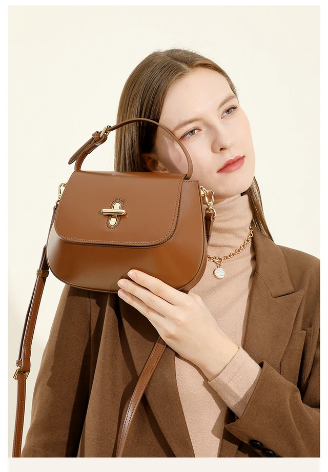 Alt view image 4 of 5 - Genuine Leather Women Shoulder Bag Vintage Crossbody Purse Handbag Brown