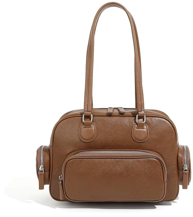 Main image of Genuine Leather Women Tote Bag Top-handle Shoulder Bag Brown