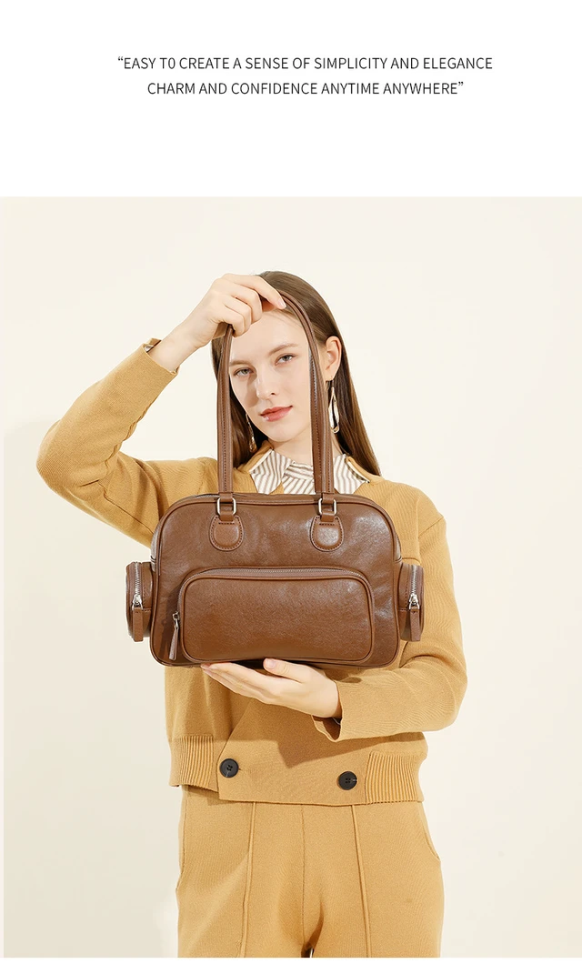 Alt view image 2 of 6 - Genuine Leather Women Tote Bag Top-handle Shoulder Bag Brown