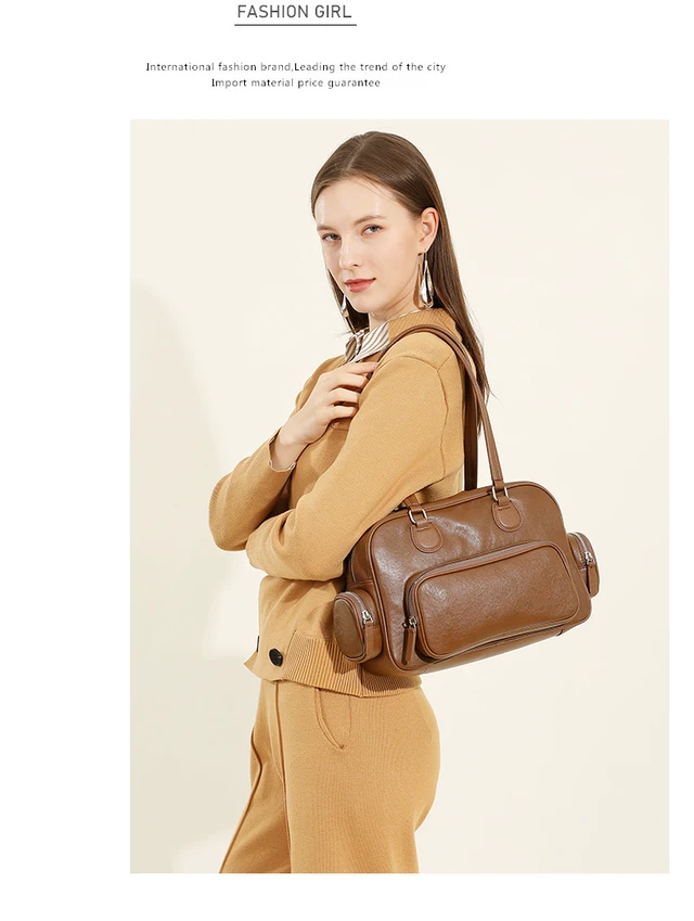 Alt view image 6 of 6 - Genuine Leather Women Tote Bag Top-handle Shoulder Bag Brown