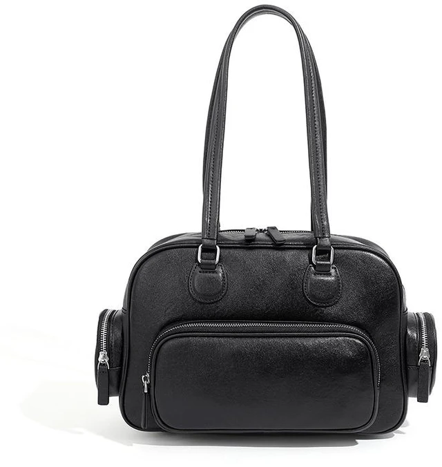 Main image of Genuine Leather Women Tote Bag Top-handle Shoulder Bag Black