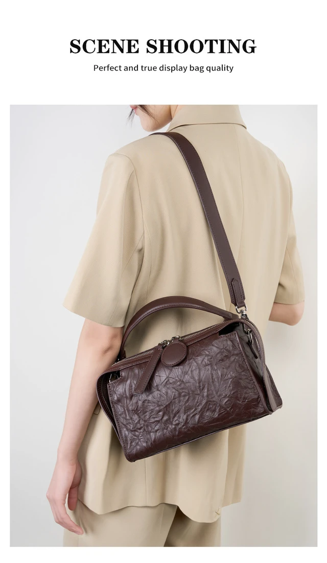 Alt view image 4 of 6 - Genuine Leather Women Shoulder Handbags Brown