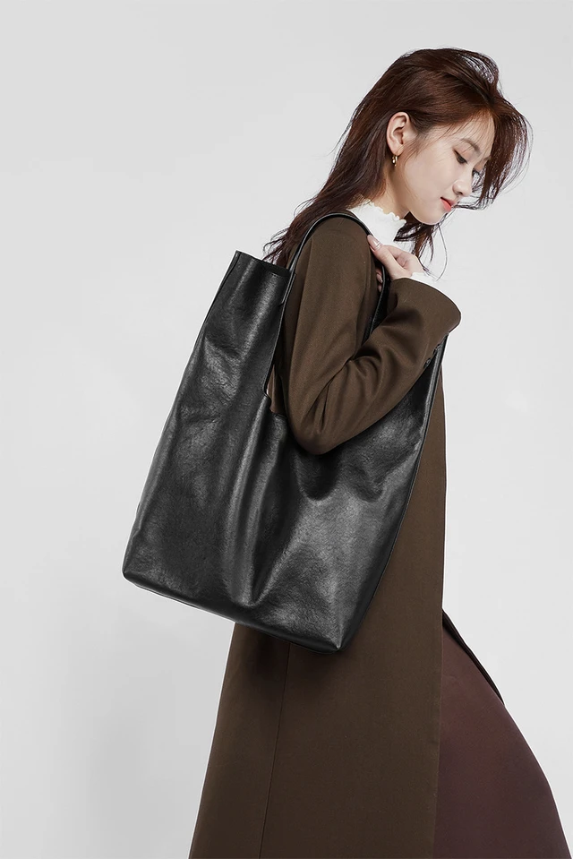 Alt view image 4 of 5 - Genuine Leather Handbags Vintage-Style Top Handle Shoulder Bag Black