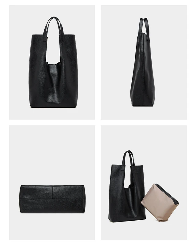 Alt view image 5 of 5 - Genuine Leather Handbags Vintage-Style Top Handle Shoulder Bag Black
