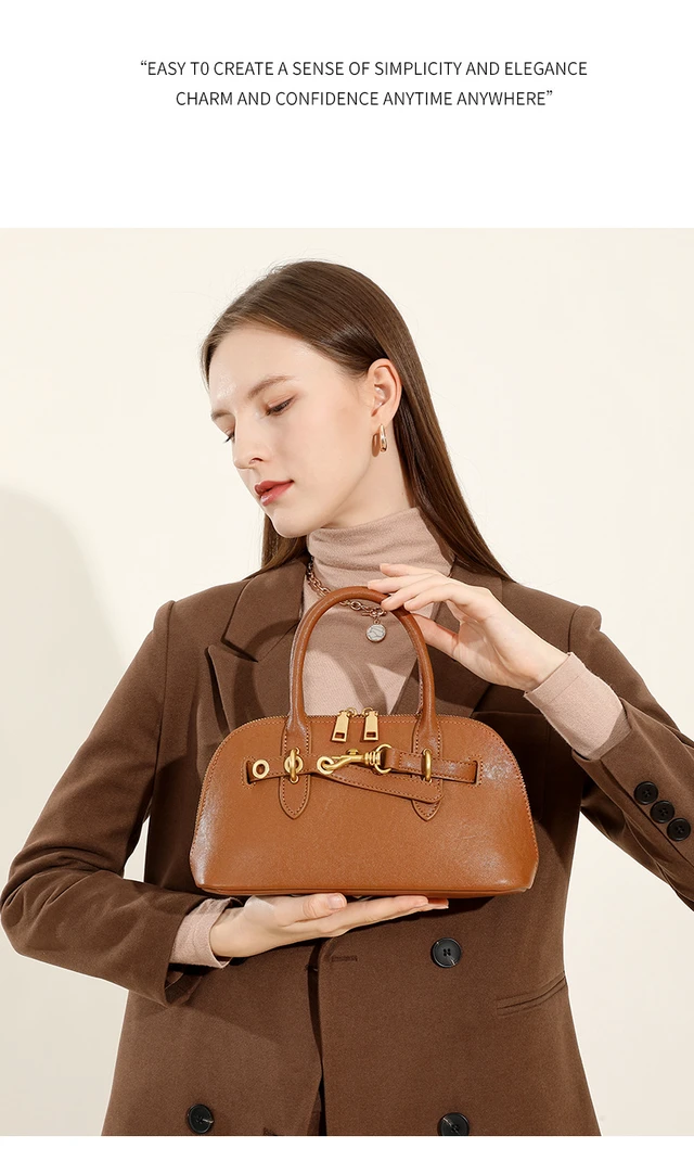 Alt view image 6 of 6 - Women Genuine Leather Purses Handbags Tote Bag Shoulder Bag Brown