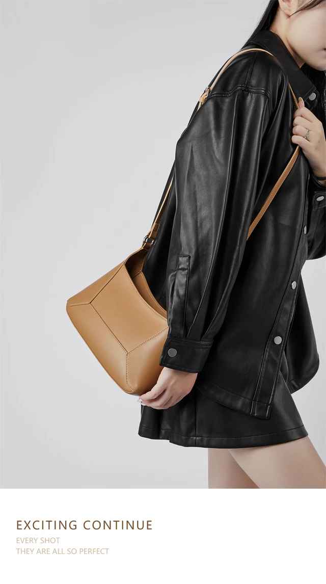 Alt view image 2 of 3 - Genuine Leather Women Crossbody Handbag Apricot