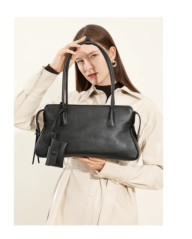 Alt view image 2 of 4 - Genuine Leather Women Shoulder Handbag Tote Hobo Handbag Black