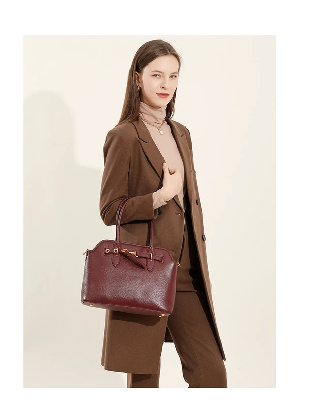 Alt view image 2 of 2 - Genuine Leather Women Fashion Handbags Tote Bag Shoulder Bag Red