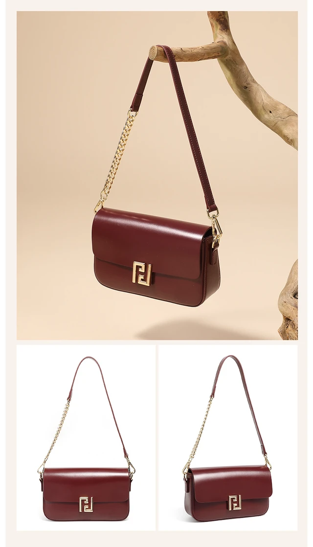 Alt view image 3 of 3 - Genuine Leather Women Shoulder Bag Crossbody Handbag Red