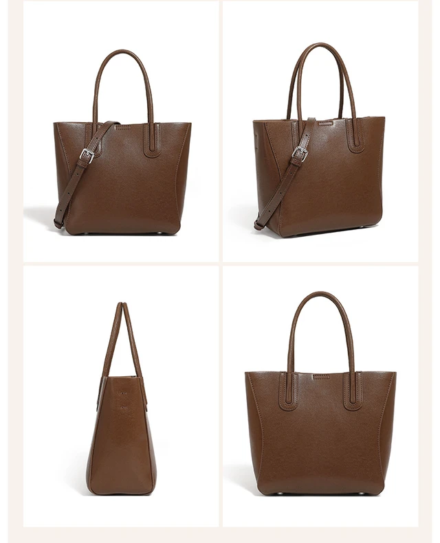 Alt view image 5 of 5 - Genuine Leather Women Top Handle Shoulder Handbags Brown