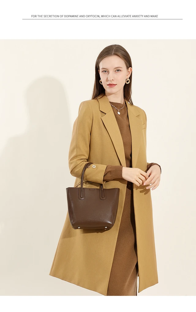 Alt view image 4 of 5 - Genuine Leather Women Top Handle Shoulder Handbags Brown