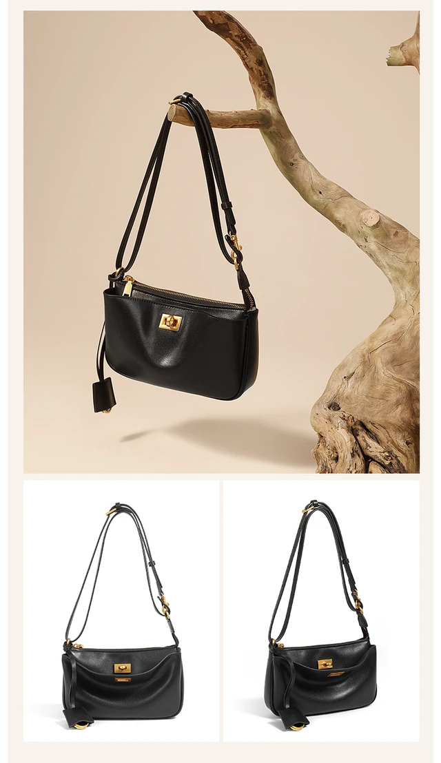 Alt view image 3 of 3 - Genuine Leather Women Shoulder Bag Vintage Crossbody Purse Handbag Black