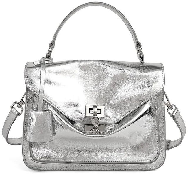 Main image of Genuine Leather Women Shoulder Handbag Tote Hobo Purses Handbag Silver