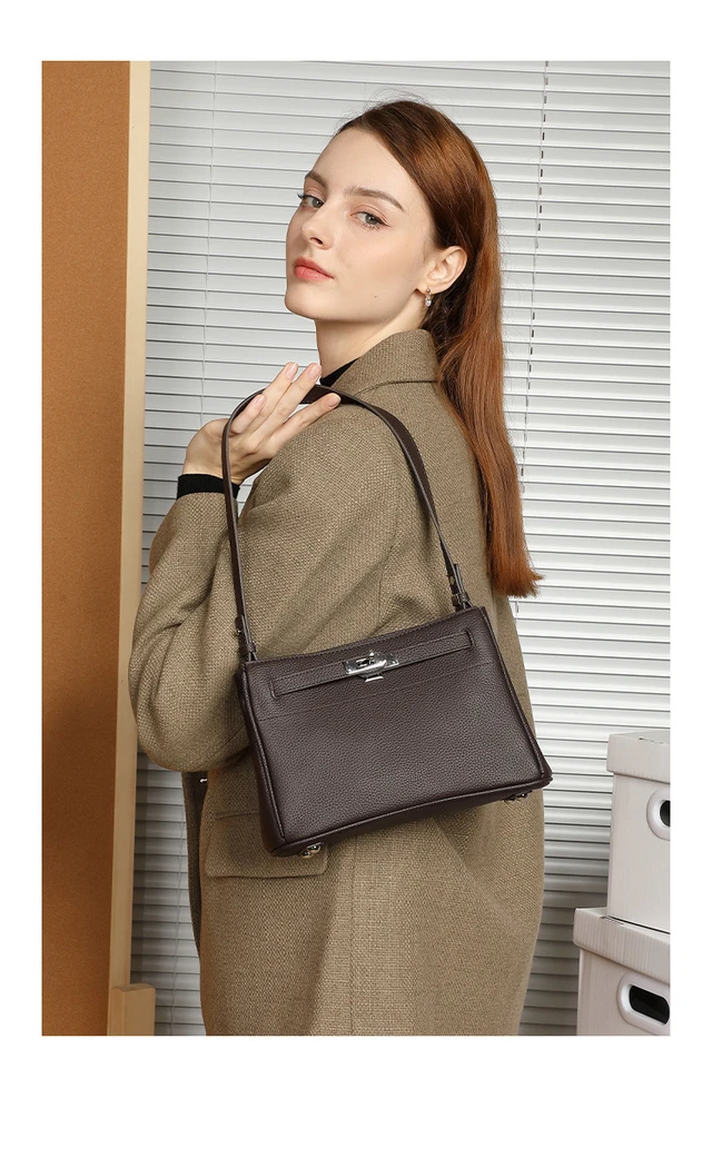 Alt view image 3 of 6 - Women Retro Genuine Leather Handbag Brown