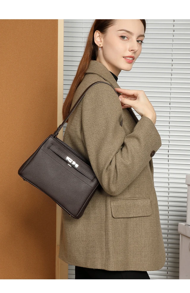 Alt view image 6 of 6 - Women Retro Genuine Leather Handbag Brown