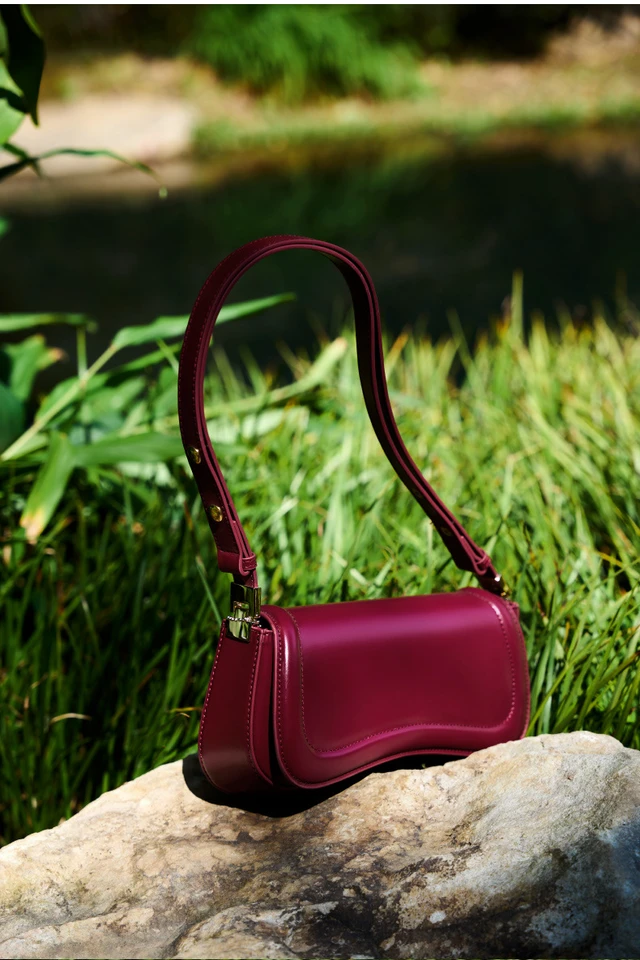 Alt view image 4 of 5 - Genuine Leather Ladies' Crossbody Bag Red