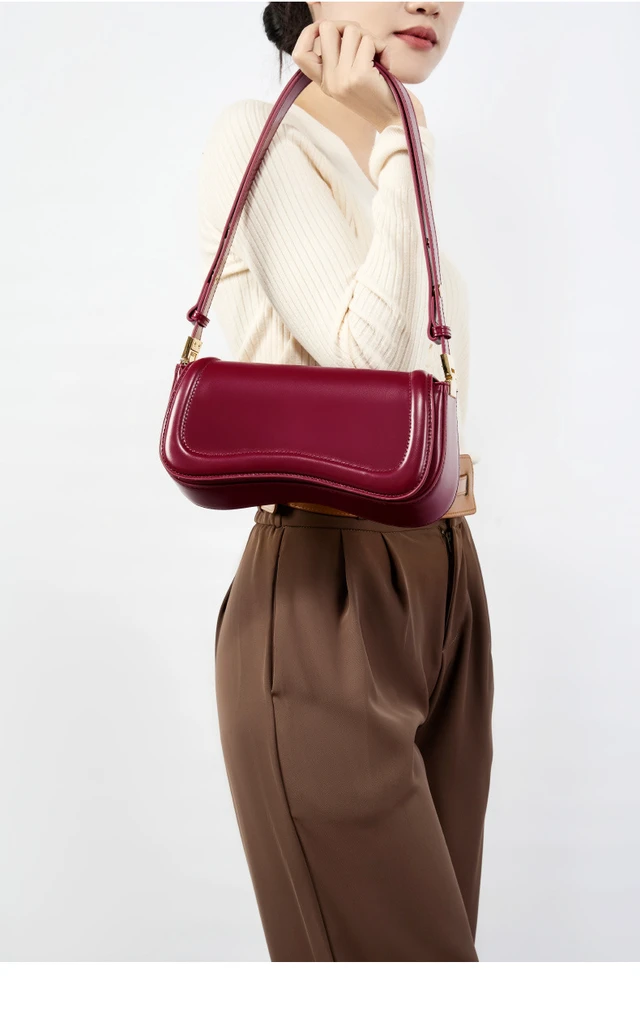 Alt view image 3 of 5 - Genuine Leather Ladies' Crossbody Bag Red