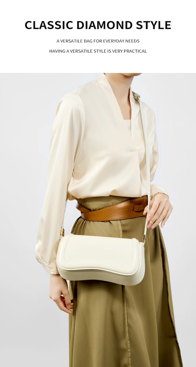 Alt view image 3 of 6 - Genuine Leather Ladies' Crossbody Bag White