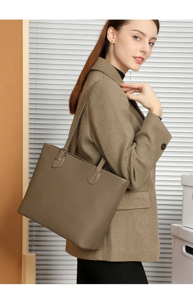 Alt view image 4 of 4 - Genuine Leather Women Shoulder Bag Grey