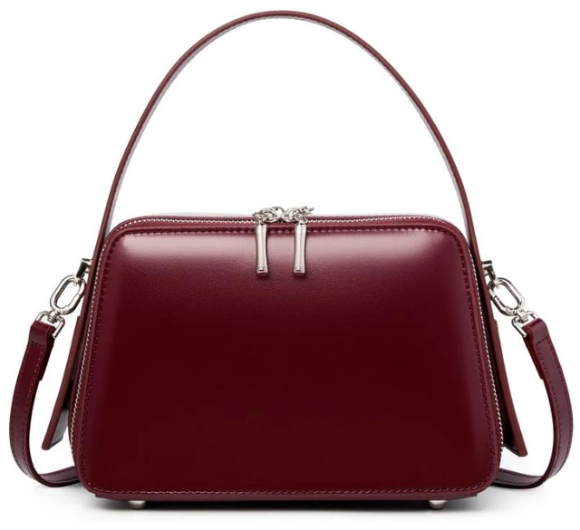 Main image of Genuine Leather Cute Tote Handbags Crossbody Bag with Long Strap Red