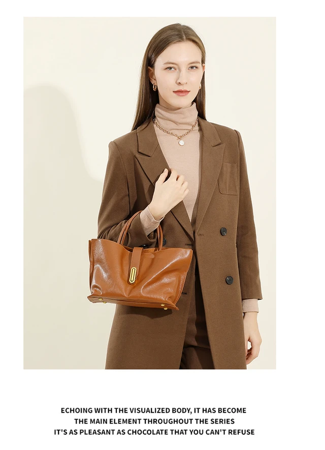 Alt view image 3 of 3 - Genuine Leather Women Crossbody Bags Women's Tote Shoulder Bag Brown
