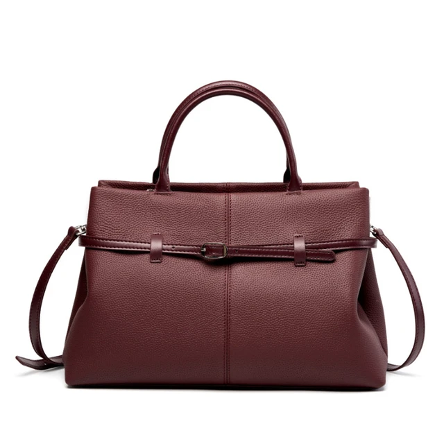 Main image of Genuine Leather Women Large Casual Handbag Red