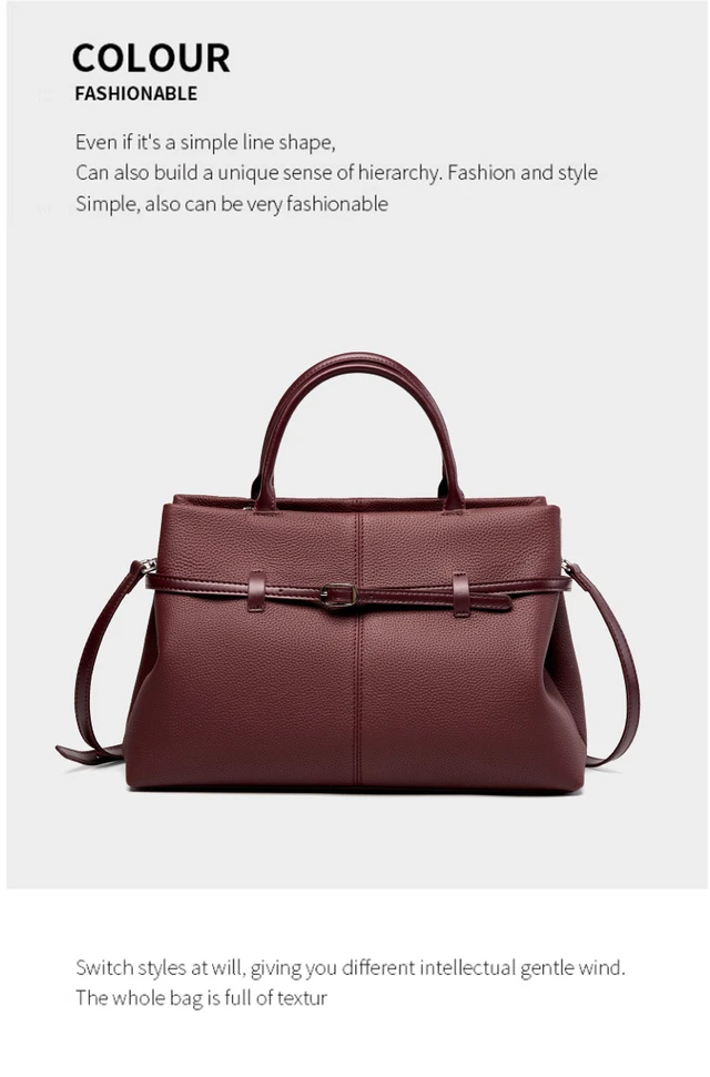 Alt view image 3 of 3 - Genuine Leather Women Large Casual Handbag Red