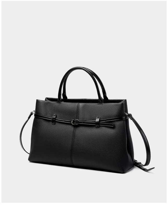 Alt view image 3 of 3 - Genuine Leather Women Large Casual Handbag Black