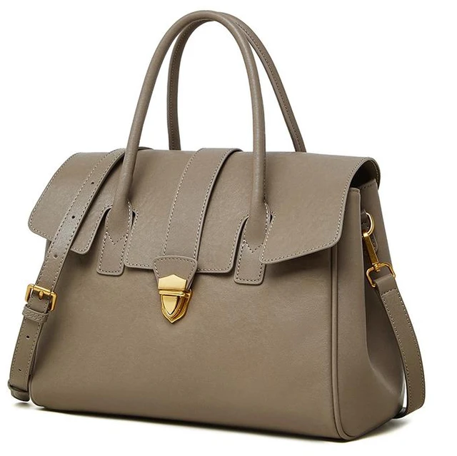 Main image of Genuine Leather Women Handbag and Shoulder Bag Grey