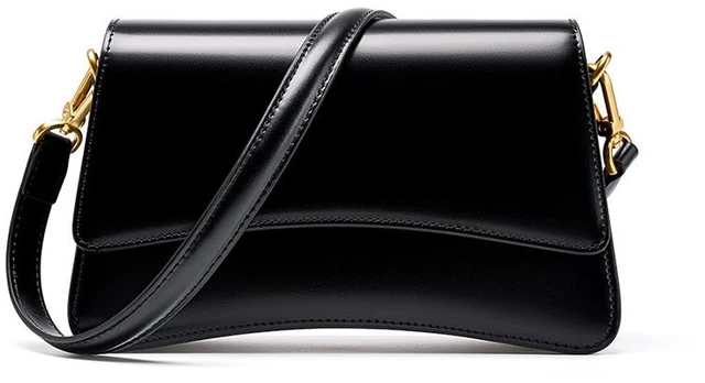 Main image of Genuine Leather Boston Shell Bag Shoulder Cross Shoulder Handbag Black