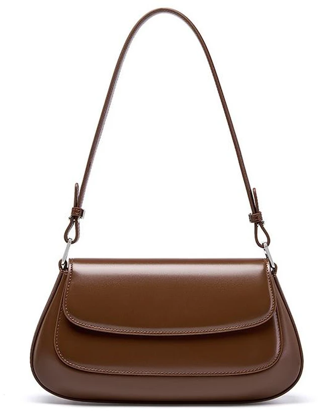 Main image of Genuine Leather Boston Shell Bag Shoulder Cross Shoulder Handbag Brown