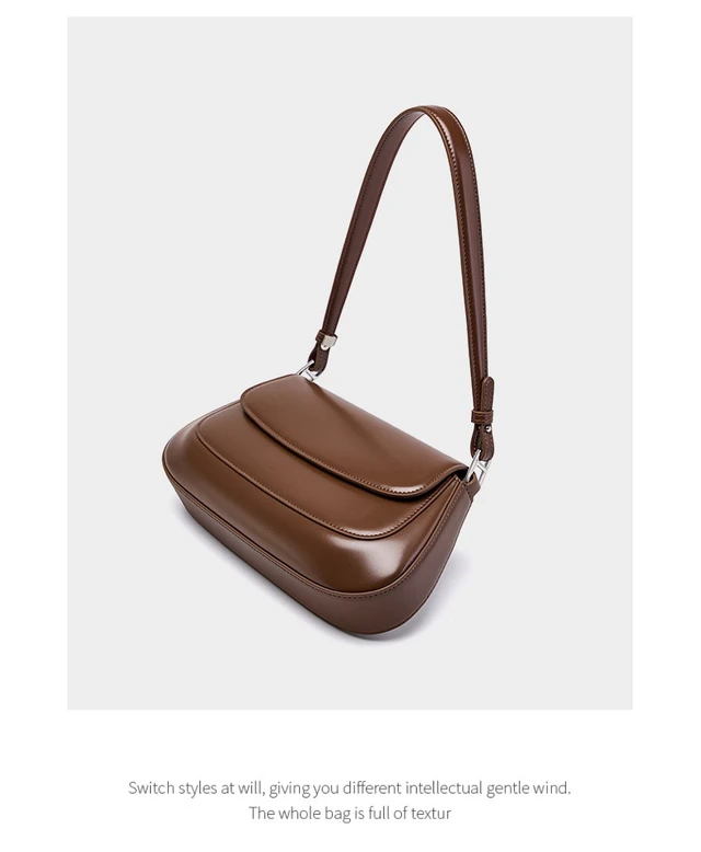 Alt view image 4 of 5 - Genuine Leather Boston Shell Bag Shoulder Cross Shoulder Handbag Brown