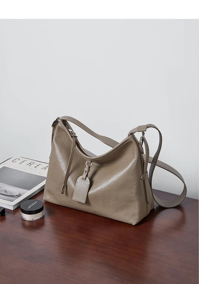 Alt view image 4 of 4 - Genuine Leather Satchel Handbag for Women Vintage Handmade Shoulder Bag Grey