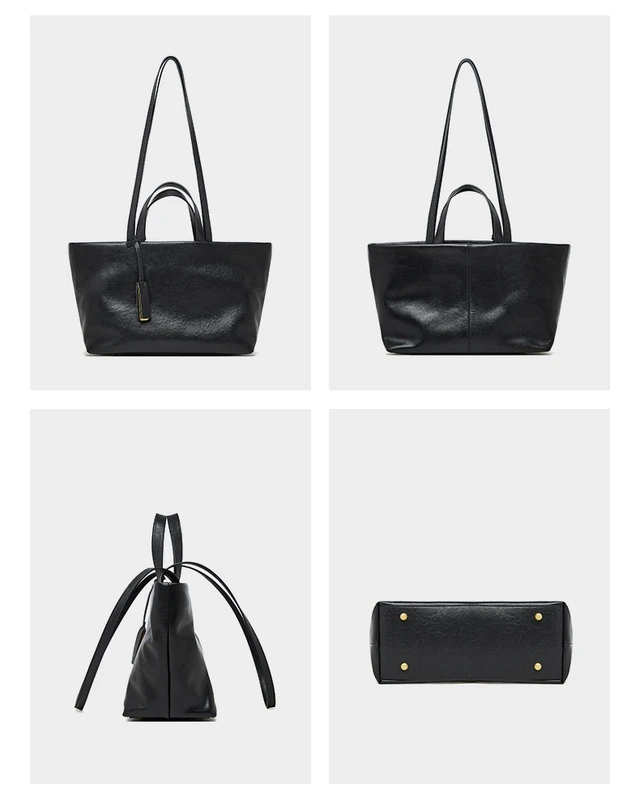 Alt view image 3 of 3 - Women Genuine Leather Tote Purse Shoulder Bag Black