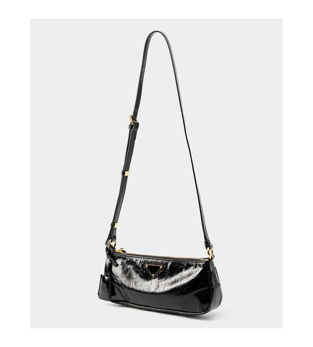 Alt view image 5 of 6 - Genuine Leather Women Trendy Cresent Shoulder Bag Hobo Handbags Black