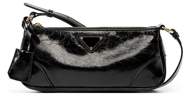 Main image of Genuine Leather Women Trendy Cresent Shoulder Bag Hobo Handbags Black
