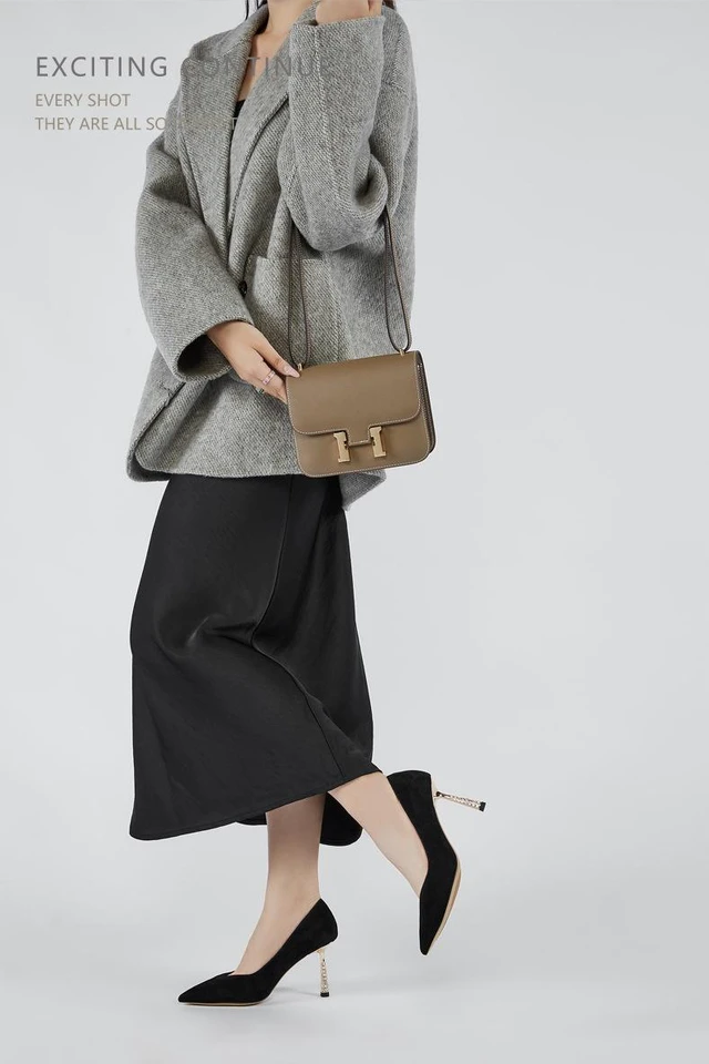 Alt view image 2 of 3 - Genuine Leather Women Shoulder Purses and Handbags Grey