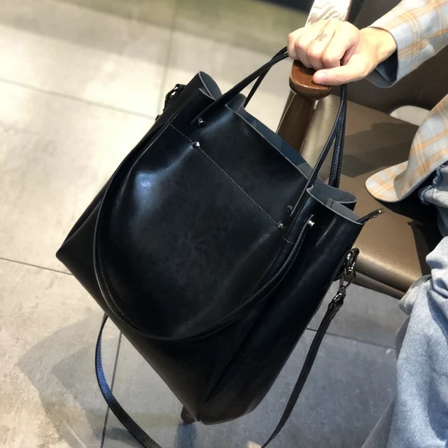 Alt view image 3 of 4 - Genuine Leather Fashion Retro Messenger Bag Women's Handbag Black