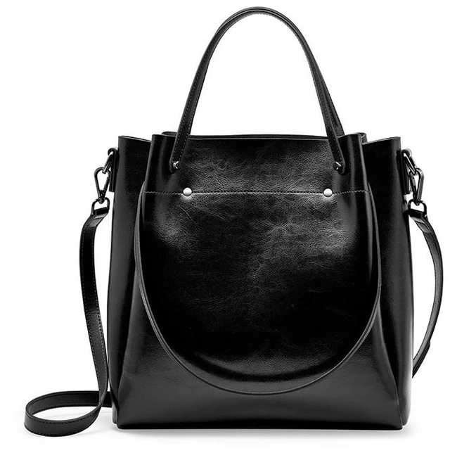 Main image of Genuine Leather Fashion Retro Messenger Bag Women's Handbag Black