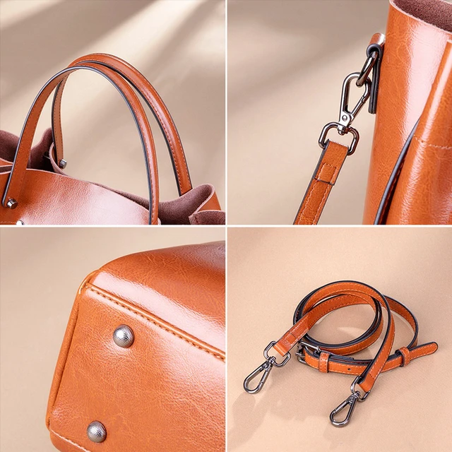 Alt view image 4 of 4 - Genuine Leather Fashion Retro Messenger Bag Women's Handbag Brown
