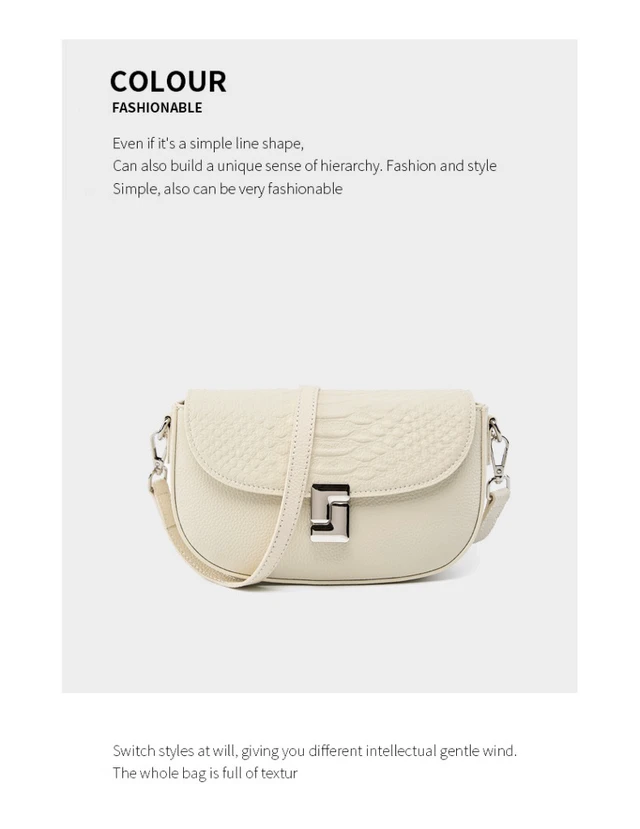 Alt view image 3 of 3 - Ladies' Genuine Leather Crossbody Bag Large Capacity Small Square Bag White
