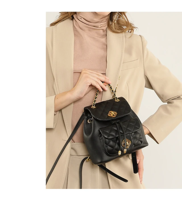 Alt view image 6 of 6 - Genuine Leather Women Backpack Black