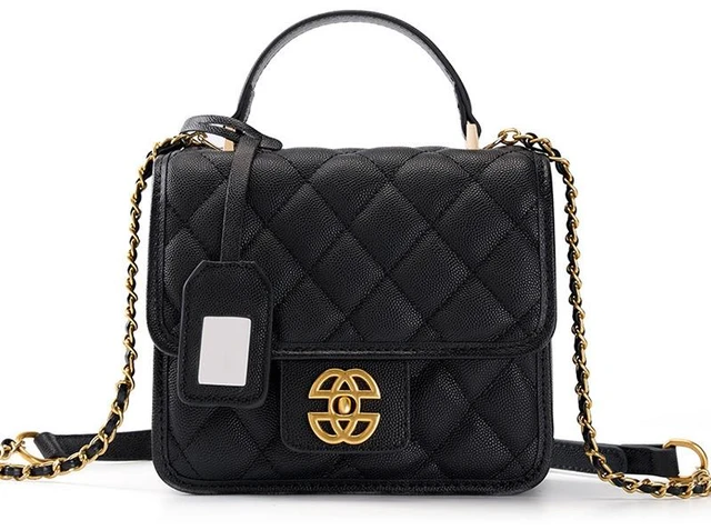 Main image of Genuine Leather Crossbody Bags for Women Trendy Ladies Shoulder Purse Satchel HandBag with Chain Strap Black